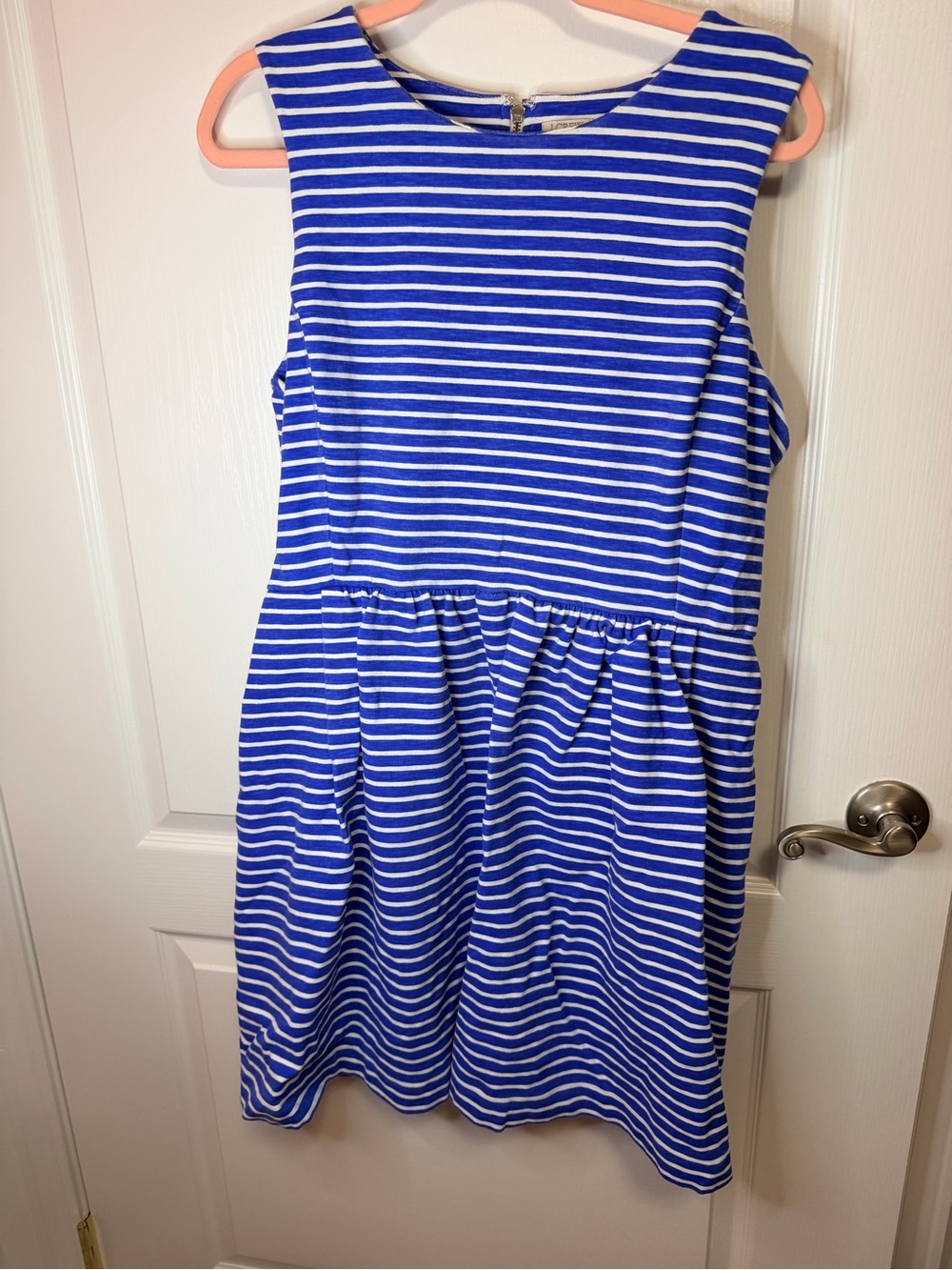 J. Crew Royal Blue and White Striped Sleeveless Fit-and-Flare Dress
